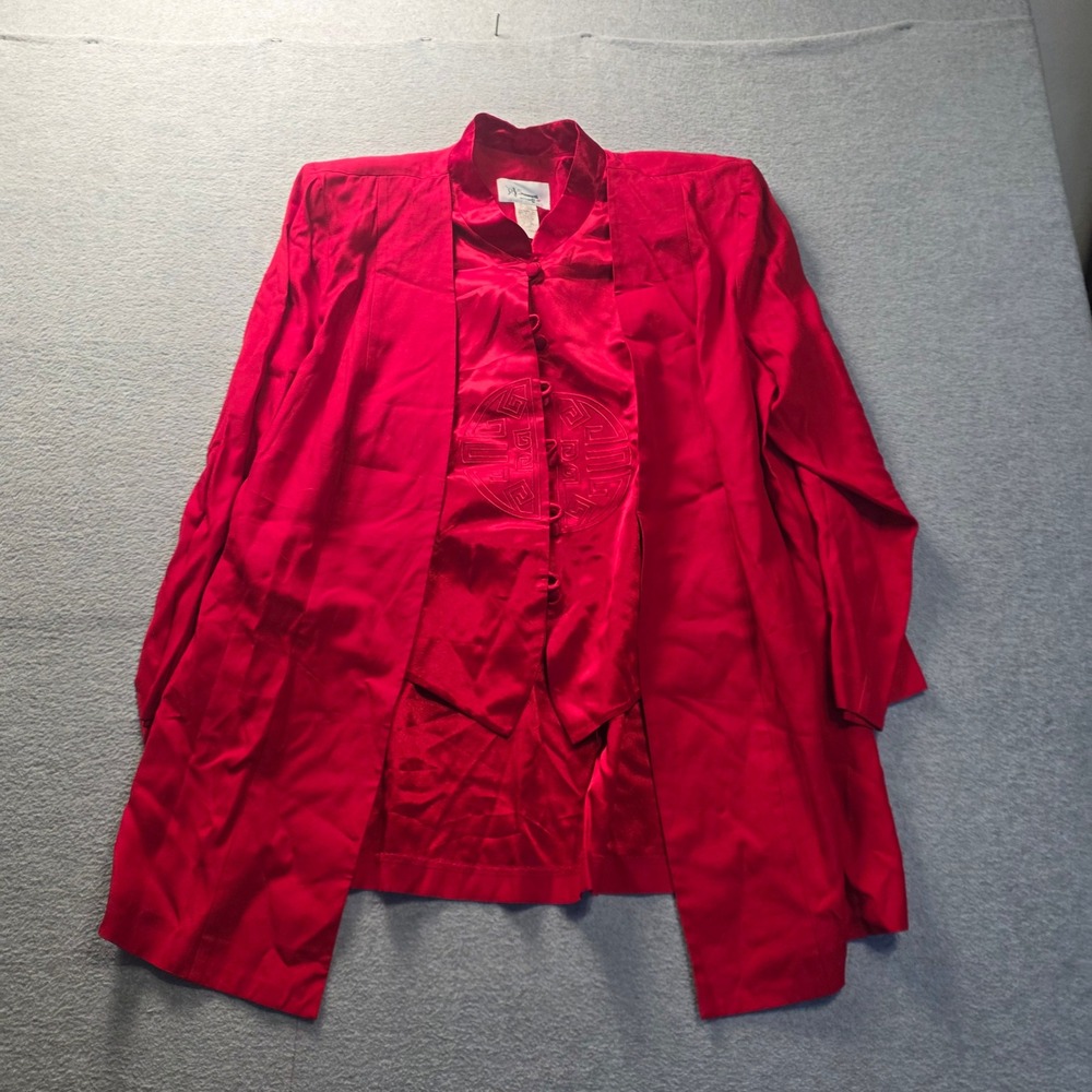 2‎ Piece Satin Jacket Top Set Womens XL Red Embroidered Formal D.J. Summers
